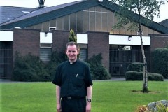 1998 Fr Aquinas Duffy outside St Marks Church Springfield Tallaght . Thanks to Fr Aquinas for the photo.